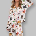 12 Cats Of Christmas Satin Pajama Set For Women