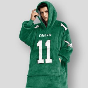 Brown 11 Eagles Football Unisex Blanket Hoodie
