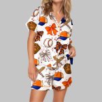 Baseball Coquette Bow Satin Pajama Set