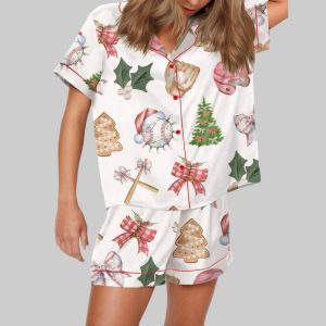 Coquette Christmas Baseball Satin Pajama Set