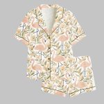 Flamingos Floral Pattern Satin Pajama Set