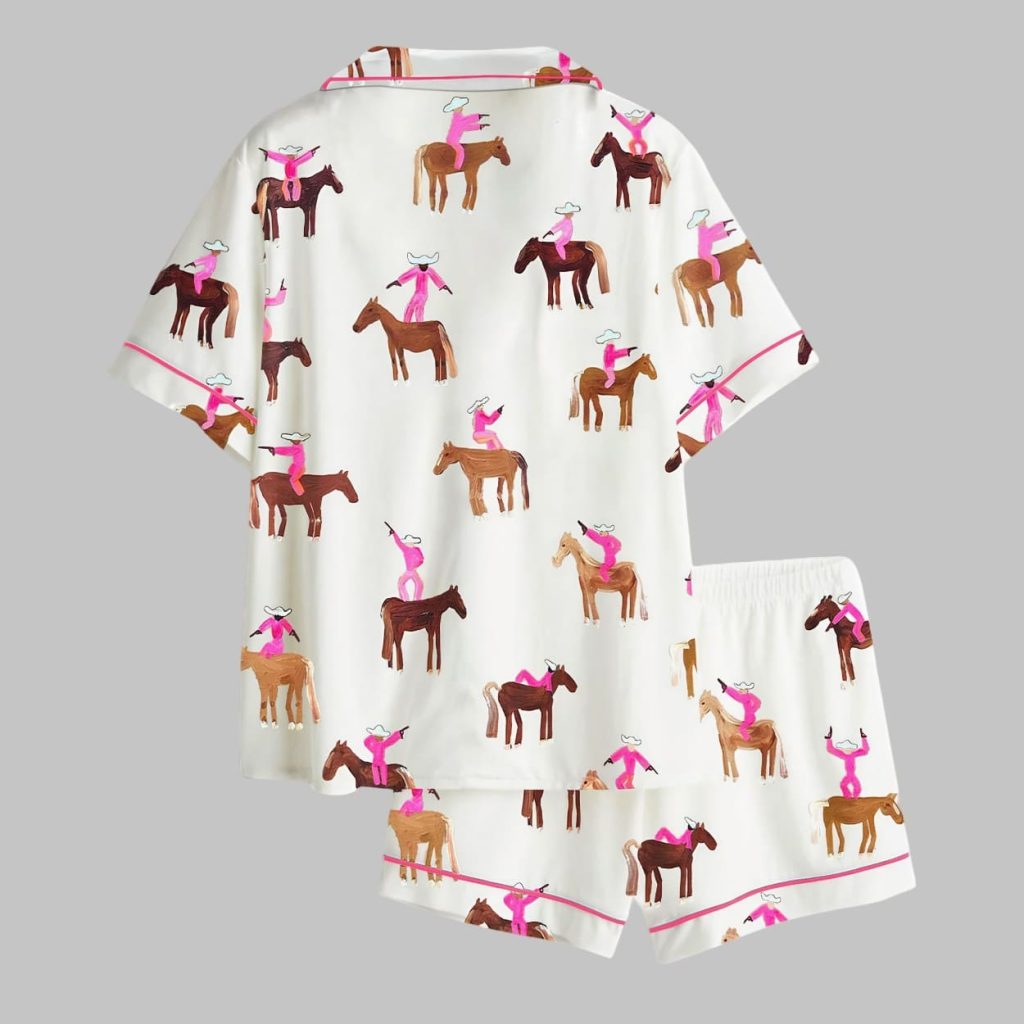 Last Rodeo Pyjamas Gangstas Paradise Cowboys Horses Rodeo Satin Pajama Set - Icestork