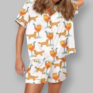 Aperol Spritz And Golden Retriever Satin Pajama Set