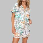 Passport Travel Stamps Satin Pajama Set