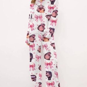 Pink Coquette Moo Deng Satin Pajama Set