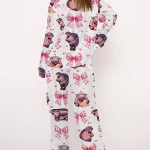 Pink Coquette Moo Deng Satin Pajama Set