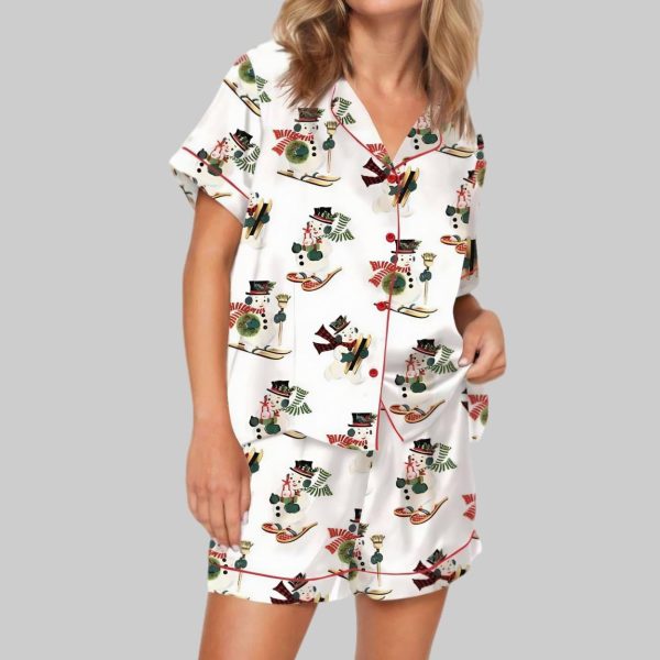 Vintage Christmas Jolly Snowman Satin Pajama Set