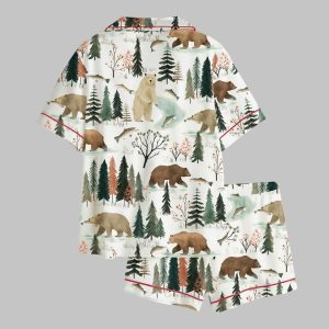 Fishing Bear Woodland Satin Pajama Set