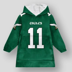 Brown 11 Eagles Football Unisex Blanket Hoodie
