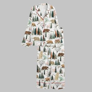 Fishing Bear Woodland Satin Pajama Set