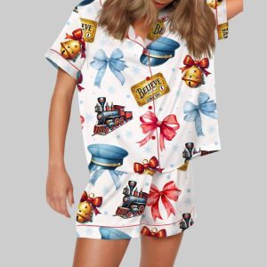 Coquette Christmas Train Movie Satin Pajama Set