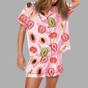 Sliced Feminine Fruit Art Print Pajama Set 2 Sliced Feminine Fruit Art Print Pajama Set
