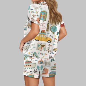 Time To Travel Satin Pajama Set