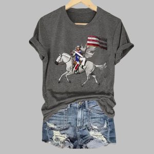 Retro Country Western Music Cowboy Horse And Flag Print T-Shirt 3 Retro Country Western Music Cowboy Horse And Flag Print T Shirt