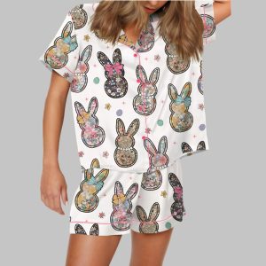 Coquette Easter Bunny Floral Satin Pajama Set