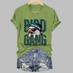 Bird Gang Eagles Football Print V-neck T-shirt
