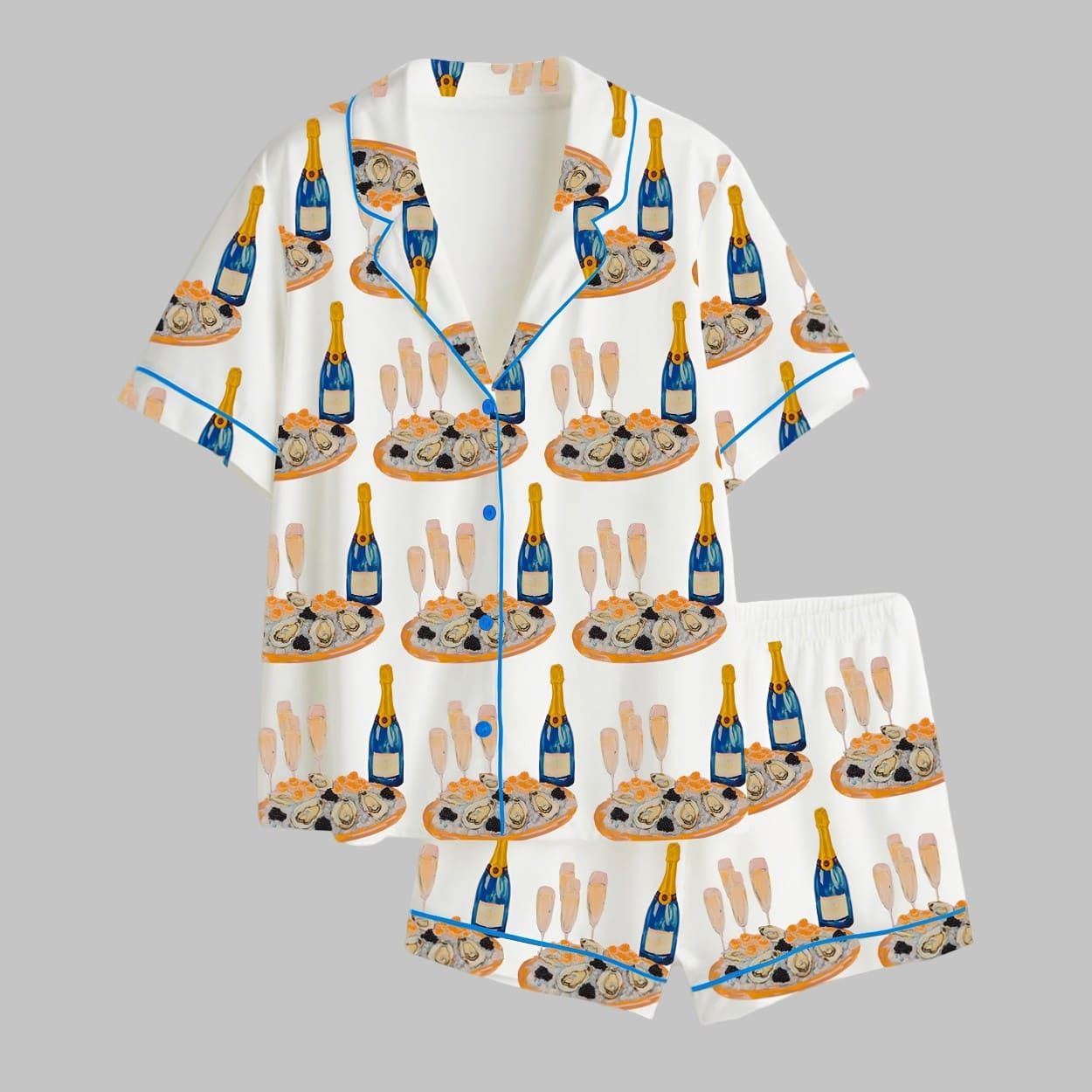 Champagne Glasses Caviar Satin Pajama Set Champagne Glasses Caviar Satin Pajama Set