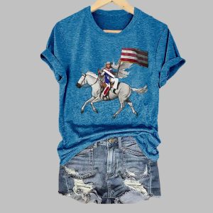 Retro Country Western Music Cowboy Horse And Flag Print T-Shirt 1 Retro Country Western Music Cowboy Horse And Flag Print T Shirt