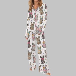 Coquette Easter Bunny Floral Satin Pajama Set