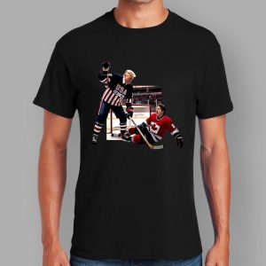 Trump Defeating Justin Trudeau Funny Hockey Shirt