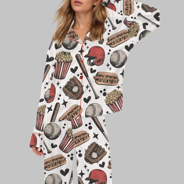 Retro Baseball Game Day Satin Pajama Set
