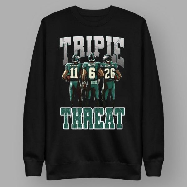 Triple Threat Saquon Barkley Aj Brown And Devonta Smith Eagles Shirt