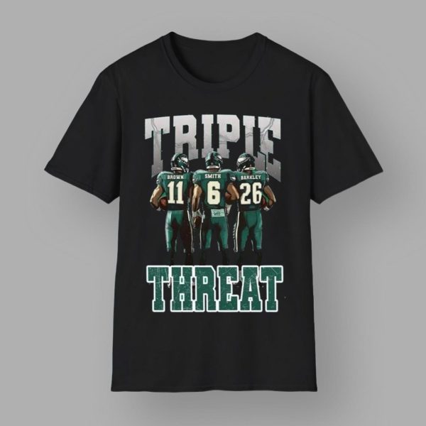 Triple Threat Saquon Barkley Aj Brown And Devonta Smith Eagles Shirt