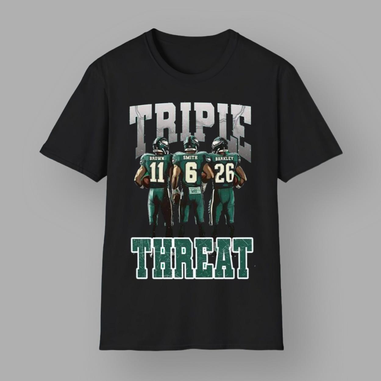 Triple Threat Saquon Barkley Aj Brown And Devonta Smith Eagles Shirt Triple Threat Saquon Barkley Aj Brown And Devonta Smith Eagles Shirt