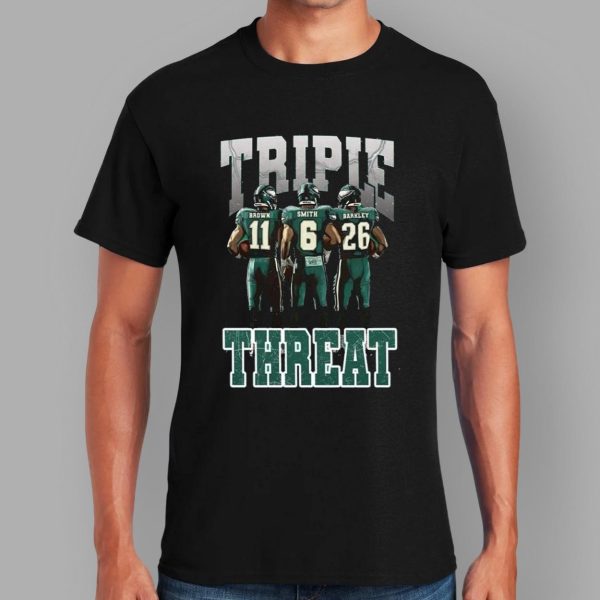 Triple Threat Saquon Barkley Aj Brown And Devonta Smith Eagles Shirt