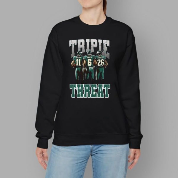 Triple Threat Saquon Barkley Aj Brown And Devonta Smith Eagles Shirt