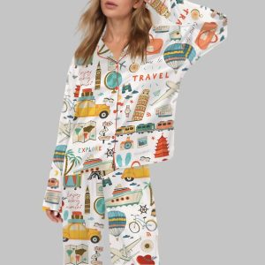 Time To Travel Satin Pajama Set