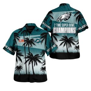 Eagles 2 Time Super Bowl Champions LII LIX Hawaiian Shirt