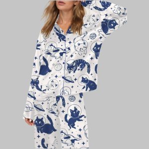 Cat In Space Satin Pajama Set