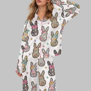 Coquette Easter Bunny Floral Satin Pajama Set