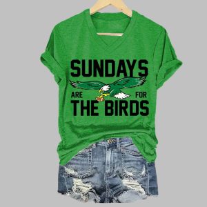 Sundays Are For The Birds Eagles Print V neck T shirt