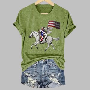 Retro Country Western Music Cowboy Horse And Flag Print T-Shirt 2 Retro Country Western Music Cowboy Horse And Flag Print T Shirt
