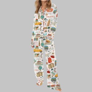 Time To Travel Satin Pajama Set